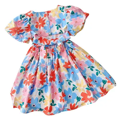 Floral Backless Dress for Girls Summer Puff Sleeve