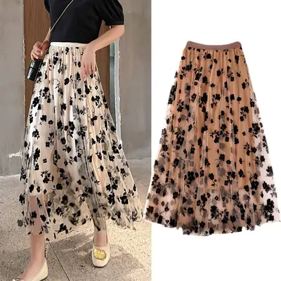 Women's Floral Mesh Skirt Large Swing Veil Style