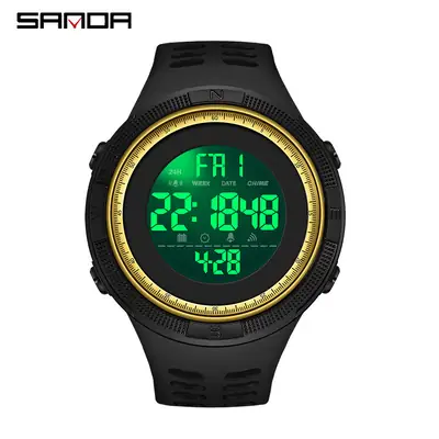Sanda Men's Digital Watch Black Red Waterproof 48H
