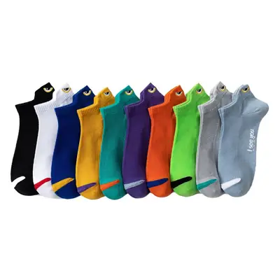 Summer New Men's Ear Jacquard Deviruchi Short Socks Deodorant Casual Sweat Absorbing Colorful Summer Short Boat Socks