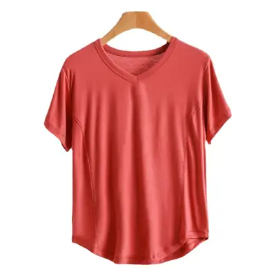 Women V-Neck Cotton T-Shirt Plus Size Pink