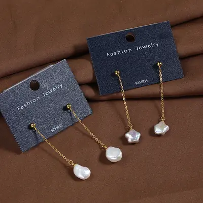 Sterling Silver Pearl Earrings Gold Plated All Over Design
