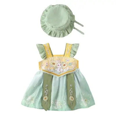 Chinese Style Baby Hanfu Dress Green Yellow Embroidered