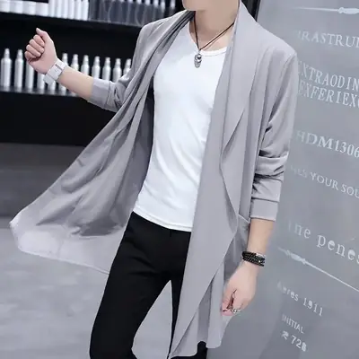 Men's Korean Style Windbreaker Jacket Gray Slim Fit