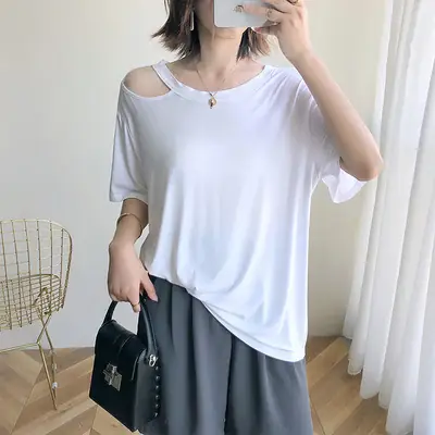 White Off-Shoulder Women's Loose Slim Fit Top