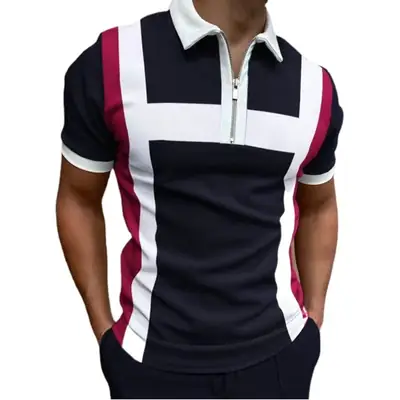 3D Printed Polo Shirt Brown White Zipper New Men