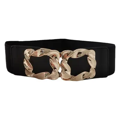 Gold Square Buckle Belt Women's Wide Decorative Jacket with Skirt Sweater Belt Elastic Simple Versatile Girdle Accessories Black