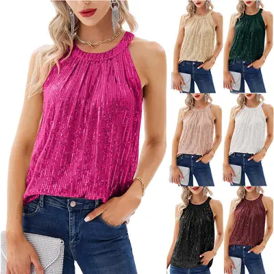 2025 Sequin Halter Neck Tank Top for Women
