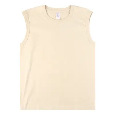 Men Cotton T-Shirt Apricot Beige Women Vest Wide Shoulder Small Crewneck