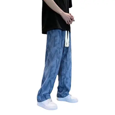 Men's Harajuku Style Wide Leg Pants with Print & Drawstring Waist