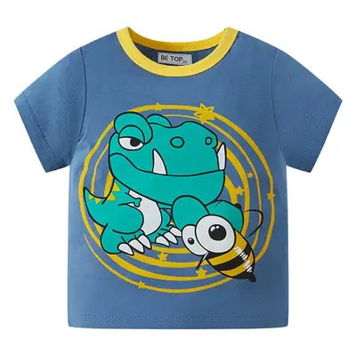 Boys Cotton Cartoon T-Shirt Blue White Summer Set