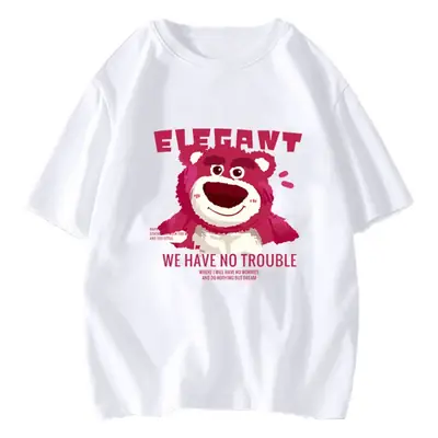 White Korean Style Short Sleeve T-Shirt with Cute Bear Print