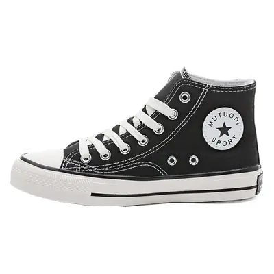 Women Canvas High-Top Shoes White Red K-Style