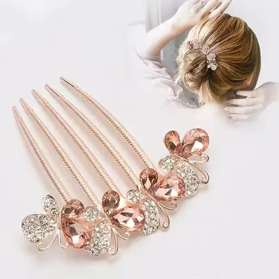Rhinestone Butterfly Hair Comb for Women Antique Design