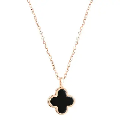 Four-Leaf Clover Necklace for Women S925 Rose Gold Black Onyx 2023 Clavicle Chain Niche Light Luxury Pendant with Plum Blossom Elements