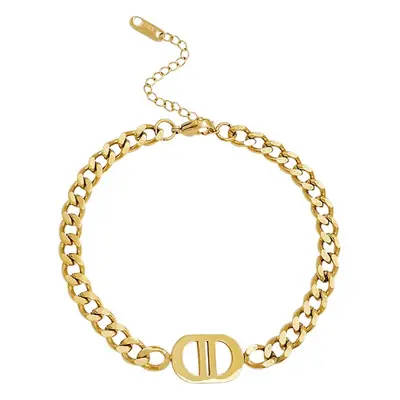 Women Cross-Body Silver D Chain Necklace with Hip Hop Design