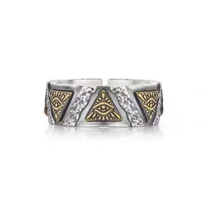 Thai Silver Ring with Golden Embroidery for Men Women