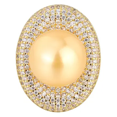 Women's Gold Pearl Ring with Diamond Set Adjustable