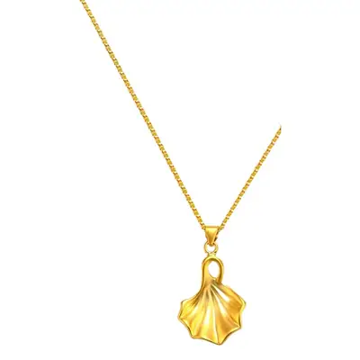 Vietnam Gold Necklace Ginkgo Leaf Pendant Brass