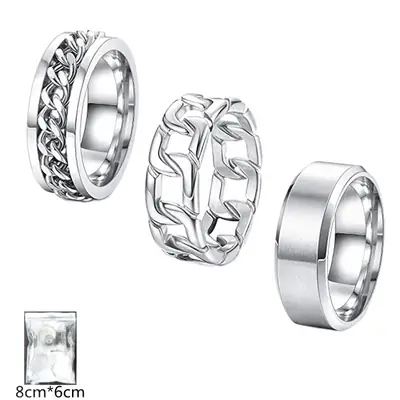8mm Black European & American Men's Chain Ring Set
