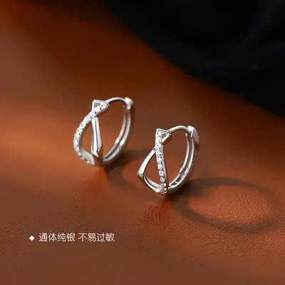 S925 Sterling Silver Cross Zircon Earrings for Women