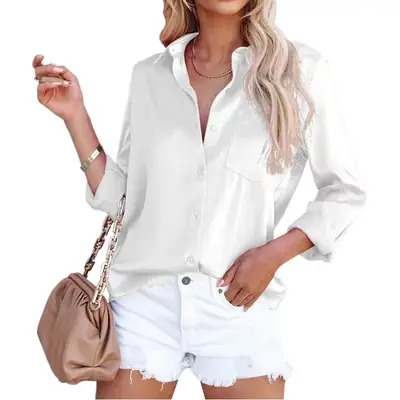2025 Satin Business Shirt Women Long Sleeve Mid Length