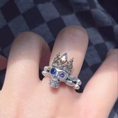 Blue Purple Zircon King Skull Ring for Women