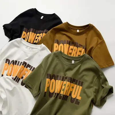 Children Cotton Letter T-Shirt Loose Sweat Wicking Summer Wear