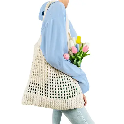 2023 New Cross-border Bag Japanese and Korean Tote Bag Solid Color Bag Knitted Bag Hollow Bag Shoulder Bag Woven Bag