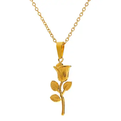 Golden 3D Rose Clavicle Necklace for Women