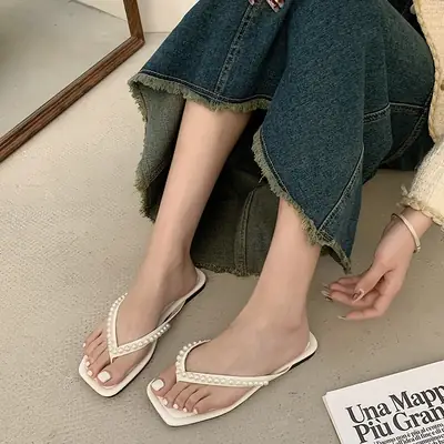 White Pearl Flat Sandals Women Summer 2023