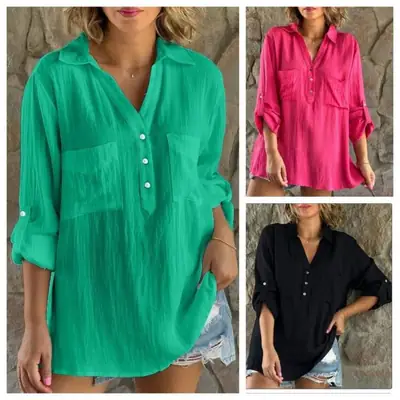 2023 Button Long Sleeve Women's Black Shirt