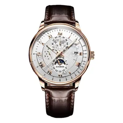 Men's Quartz Chronograph Watch Brown Leather Band