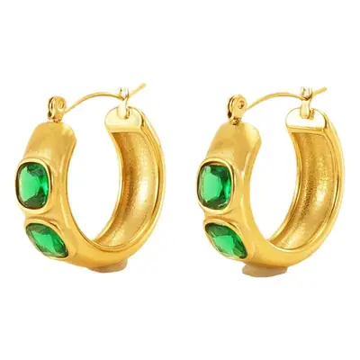 18K Gold Plated Retro Earrings with Green & Diamond Accents