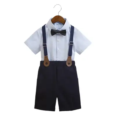 Korean Boys' Suit White Shirt Black Shorts Bow Tie Strap Shorts