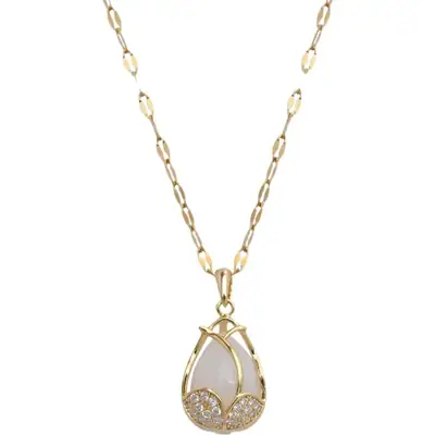 Tulip Pendant Necklace Gold White Crystal Women's Clavicle Chain