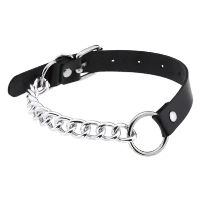 Green Leather Punk Neck Strap with Silver Chain