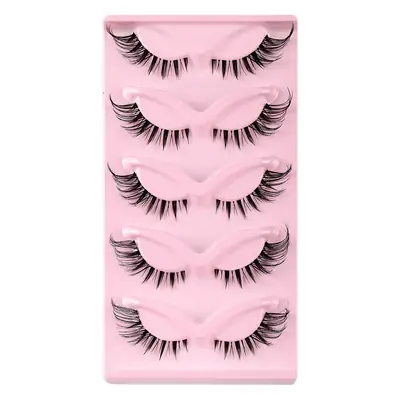 Cat-Eye False Eyelashes 5 Pairs Pink Transparent Stems