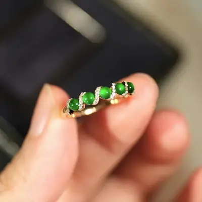 Green Jade Row Ring with S925 Silver Plated