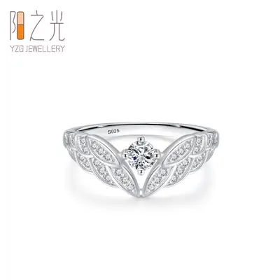 925 Sterling Silver Angel Wings Ring Women's European and American Cross-border Luxury Crown Zircon Ring Instagram Niche Fashion Jewelry