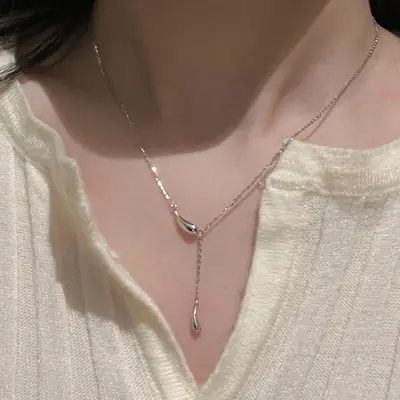 Women's Water Drop Necklace Stainless Steel Lucky Clavicle Chain