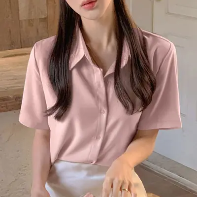 Black French Chiffon Shoulder Polo Shirt Women