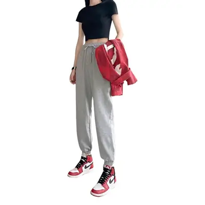 Women Grey Sweatpants Ankle Length Sports Casual Wear