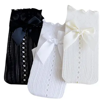 Japanese Style Lolita Calf Socks Black White Bow Mid-Calf