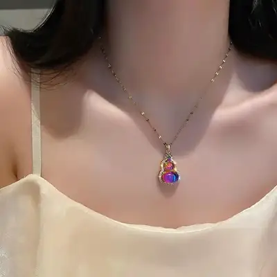 New Colorful Purple Titanium Gourd Pendant Necklace