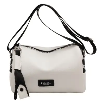 Women's White Leather Shoulder Crossbody Bag with Wide Strap