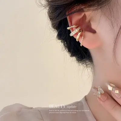 Golden Zircon Tassel Ear Bone Clip Earrings Set for Women