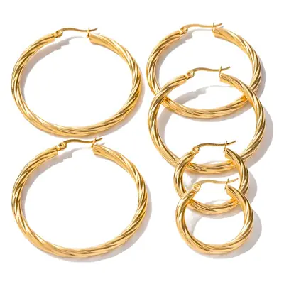 18K Gold Cable Earrings No Fading Titanium Steel Women