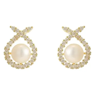 Pearl Cross Earrings with Zircon Accents