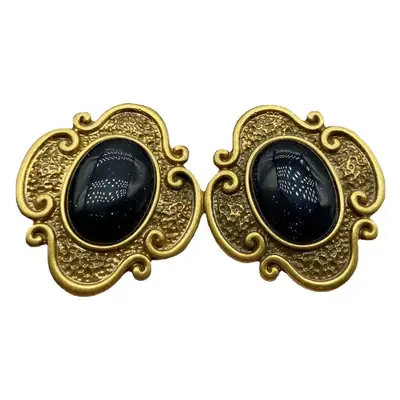 Qingdao Vintage Stone Earrings 925 Silver Antique Gold